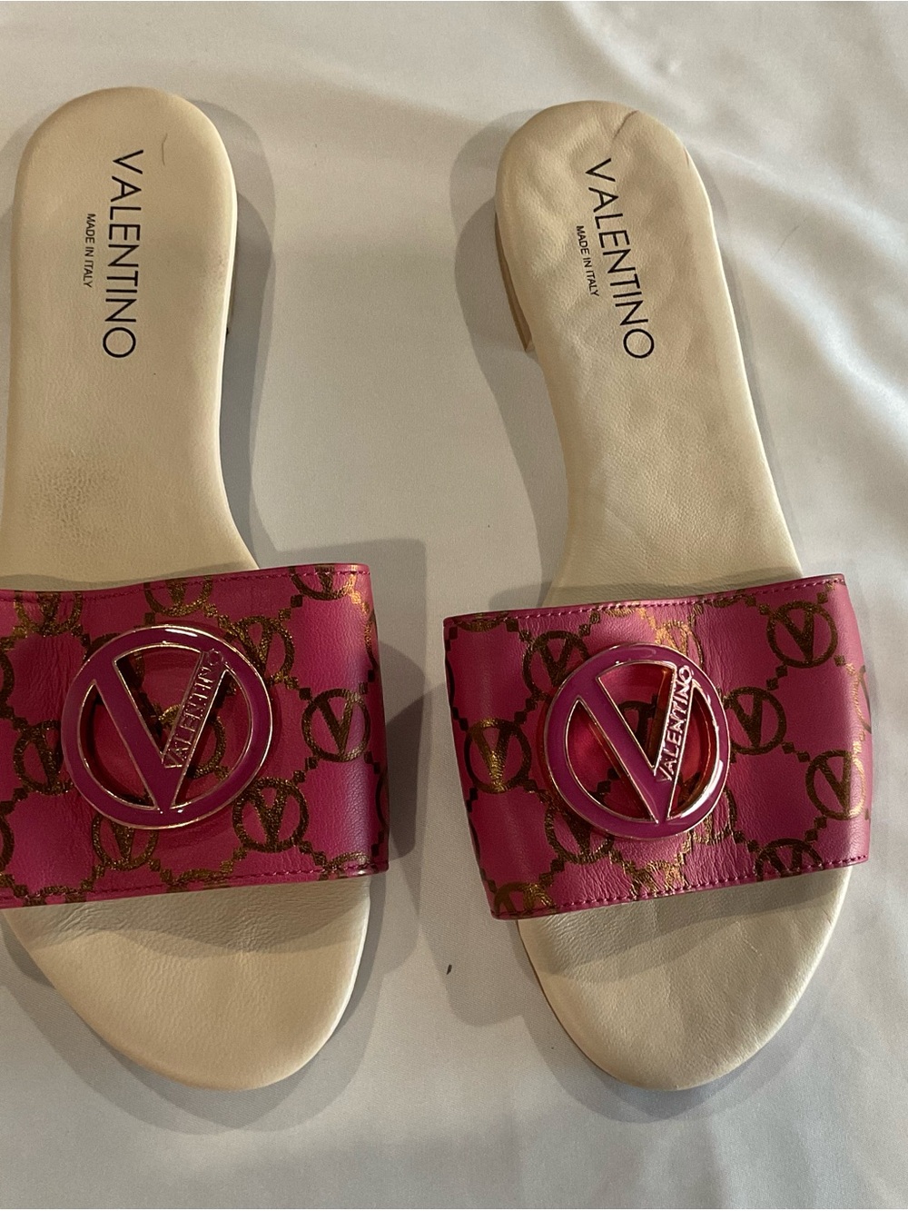 Valentino Garavani VLOGO Signature Leather Slide Sandals sz 10